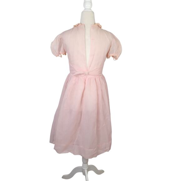 Vintage 50s JW Robinson Youngland Nylon Sheer Pink Peter Pan Collar Party Dress - Picture 4 of 8